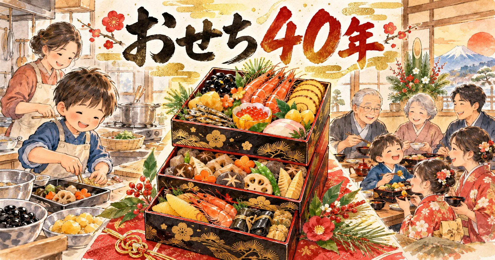 おせち40年のグラフィックレコーディング（イラスト）